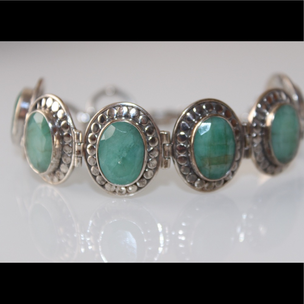 Sterling Silver Emerald Toggle Lock Bracelet - image 3